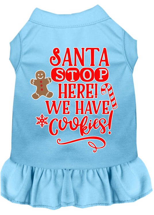 Santa, We Have Cookies Screen Print Dog Dress Baby Blue XXL